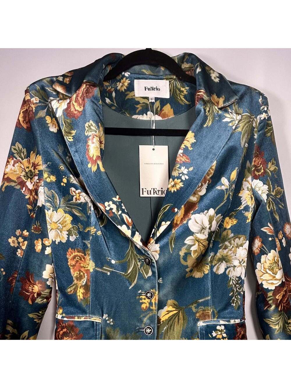 Futario Floral Teal Velvet Womens Blazer Small New With Tags